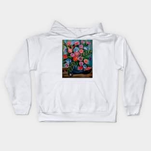 lovely abstract background and vibrant flowers in a glass vase Kids Hoodie